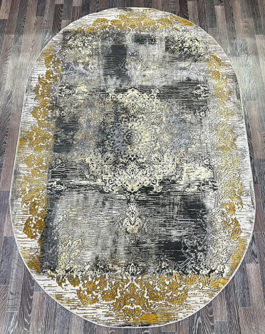 Ковер турецкий AA627A Lisa (Полиэстер, желтый, серый) овальный